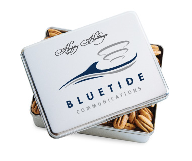 Custom tin with logo and greeting